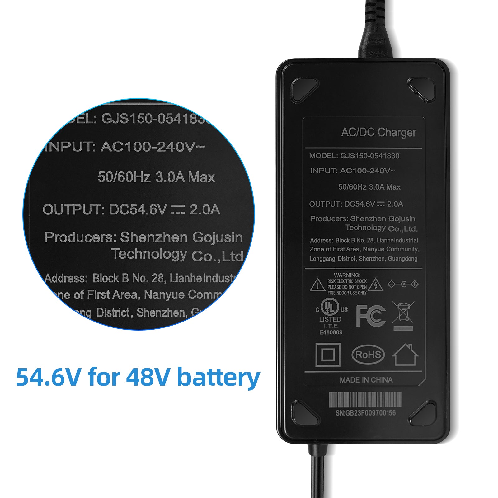 Caricabatterie per scooter elettrico RZ800, adattatore per caricabatteria da 48 V 2,5 A, spina da 5,5 mm a 1 polo