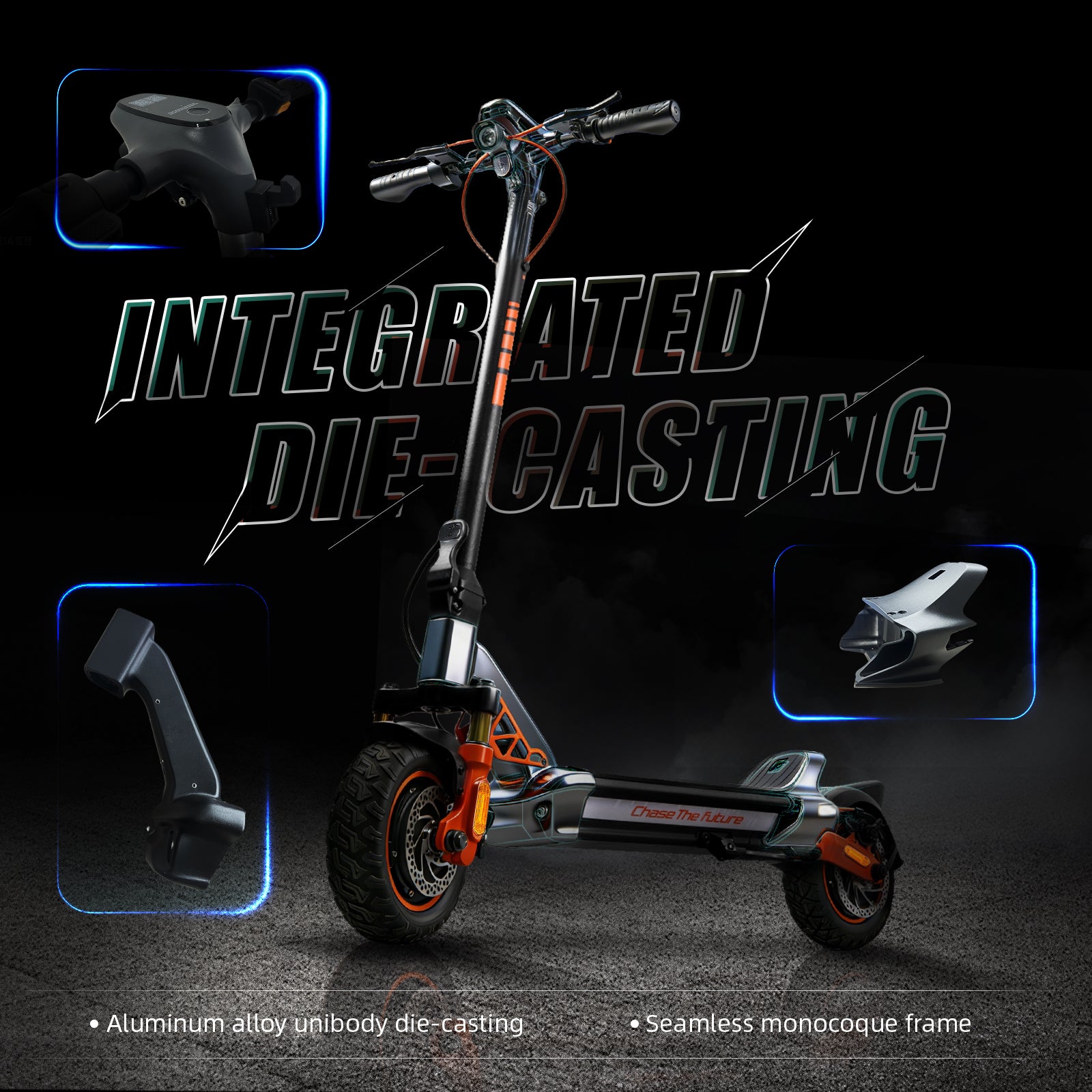 CUNFON RZ1000 aluminum alloy unibody die-casting seamless monocoque frame – rigid, lightweight, and durable construction for enhanced stability.