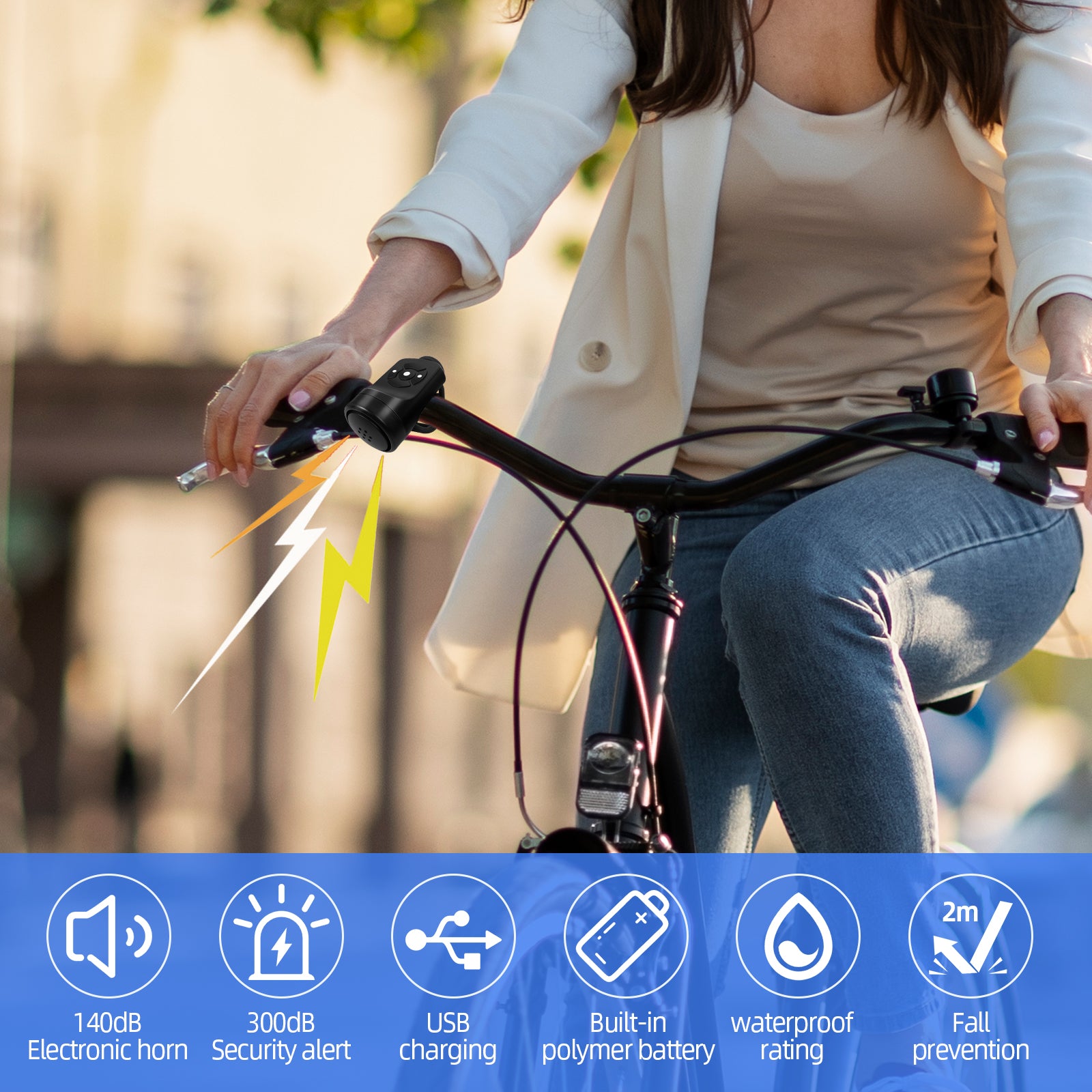Clacson per bici elettrica con allarme antifurto, ricarica USB