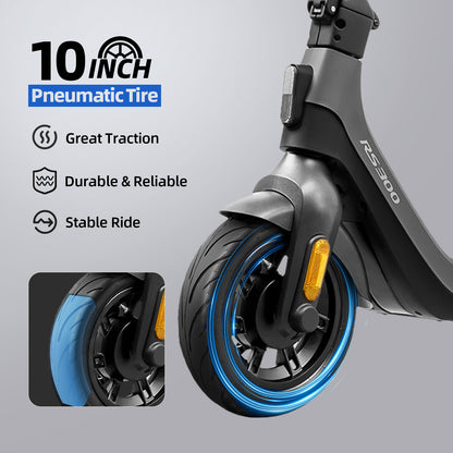 CUNFON RS300 electric scooter with 10-inch pneumatic tires – great traction, durable and reliable for a stable ride on various terrains.