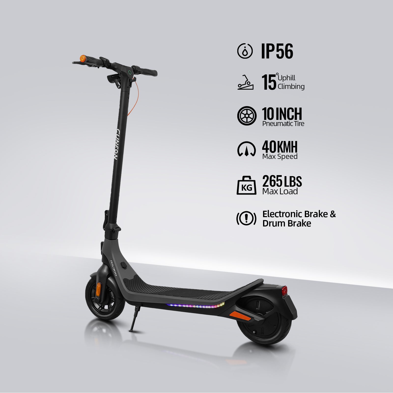 A side view of the RS500, featuring some of the product's specifications.